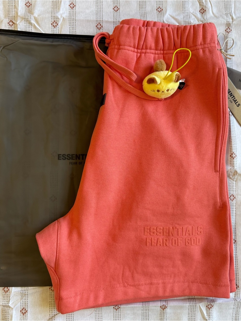 ESSENTIALS Coral-Red Fleece Sweatshorts